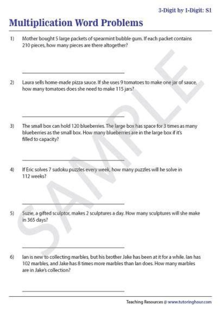 3 Digit by 3 Digit Multiplication Word Problems Worksheets PDF for Kids