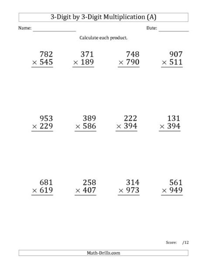3-Digit by 3-Digit Multiplication Worksheets PDF for Instant Practice
