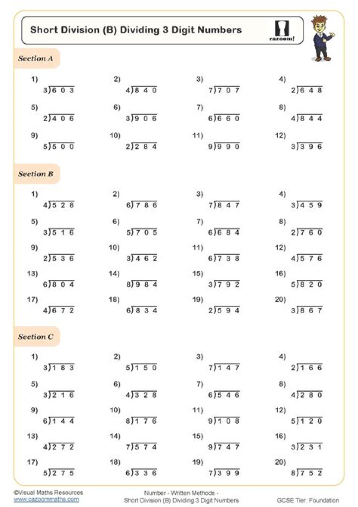 3 Digit Division Practice PDF with Step-by-Step Answers