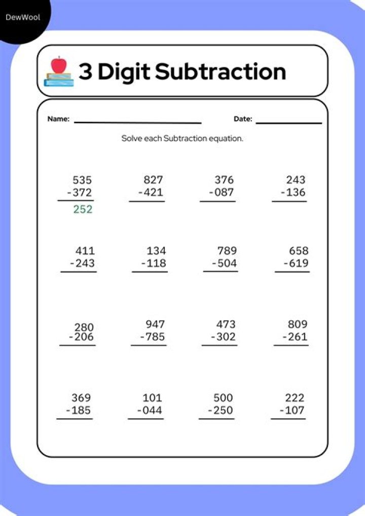 3 Digit Subtraction Worksheets with Regrouping PDF for Instant Download