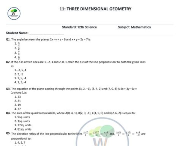 3D Geometry Class 12 Important Questions with Answers PDF – Complete Study Guide