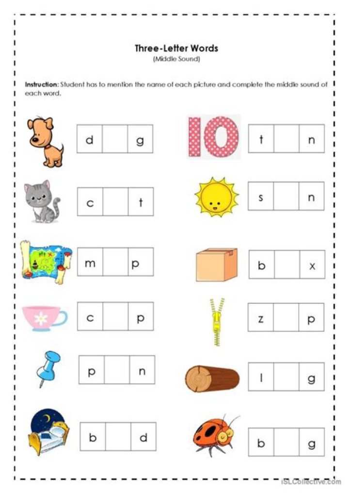 3-Letter Words with Pictures Worksheets PDF for Kids
