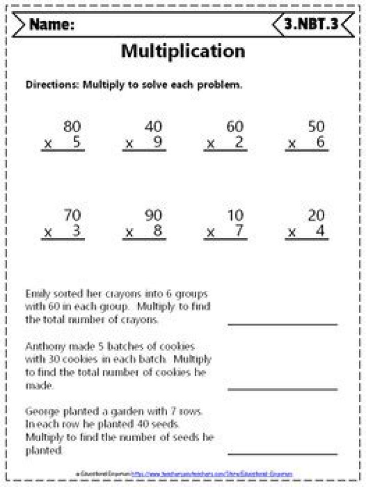 3 NBT Math Worksheets PDF for 3rd Grade - Instant Download