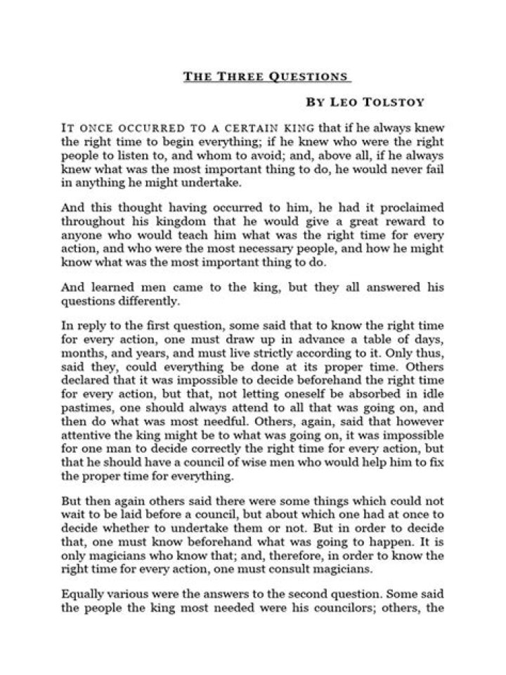 3 Questions by Leo Tolstoy: PDF Full Text & Insights