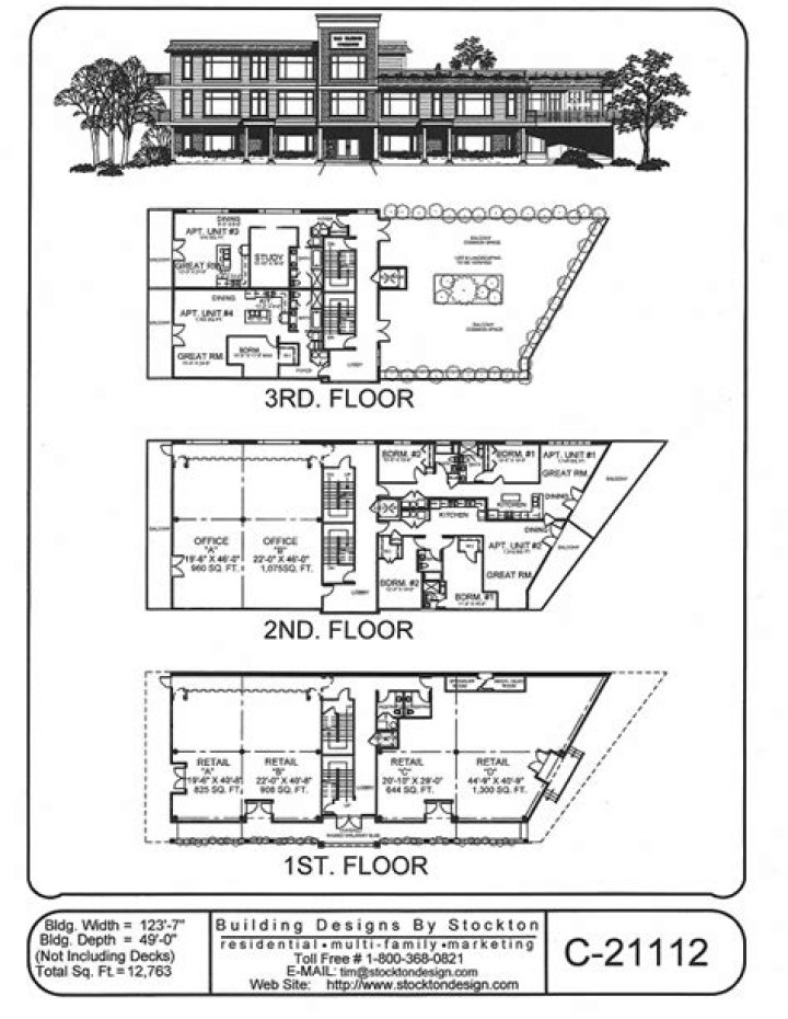 3-Storey Commercial Building Floor Plan PDF Download