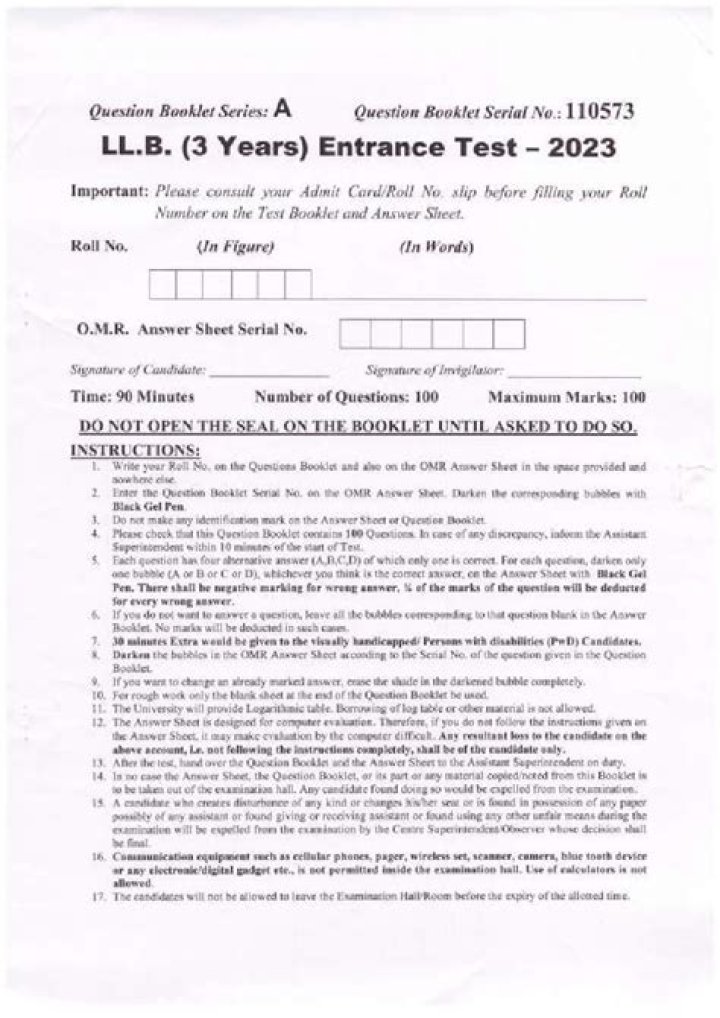 3 Year LLB CET Previous Question Papers PDF – Solve & Score