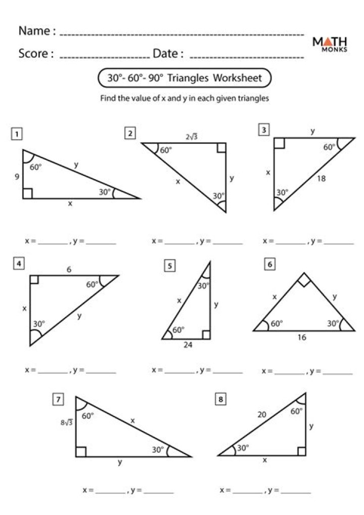Free 30-60-90 Triangle Worksheet PDF – Instant Printable Geometry Practice
