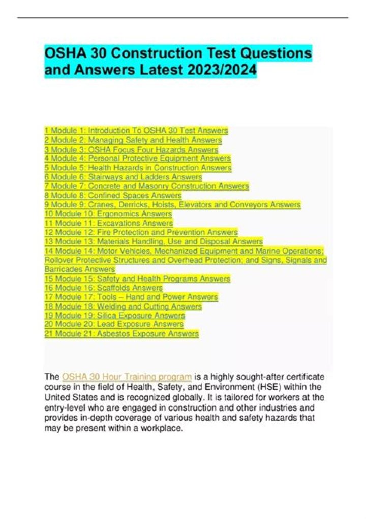 30-Hour OSHA Test Answers PDF – Pass Safely & Fast