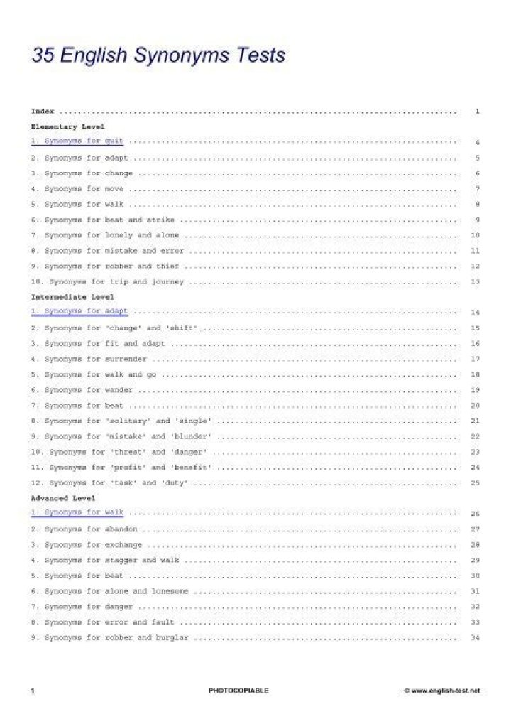 35 English Synonym Tests PDF – Master Vocabulary Fast