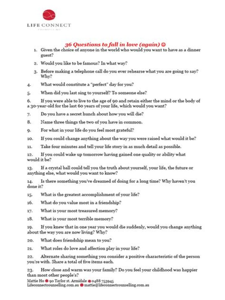 36 Questions to Fall in Love Again – PDF for Last Chance Love