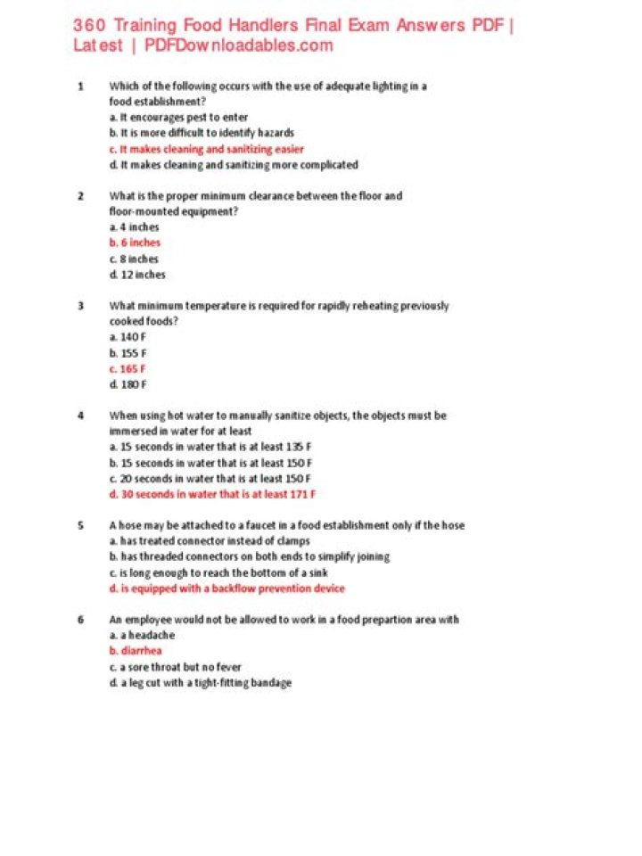 360 Training Food Handlers Final Exam Answers PDF – Perfect Prep