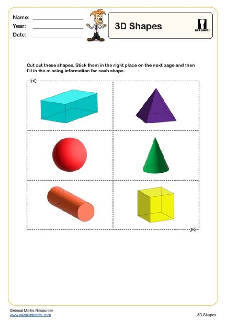 3D Shapes Cut Out Worksheets PDF for Hands-On Learning