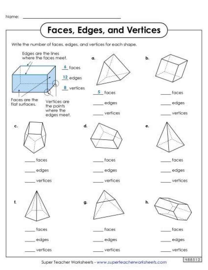 3D Shapes Worksheet: Vertices, Edges & Faces PDF Download