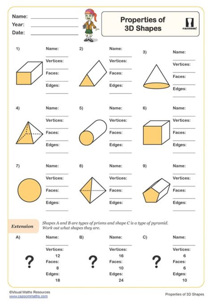 Free 3D Shapes Worksheets PDF for Instant Download