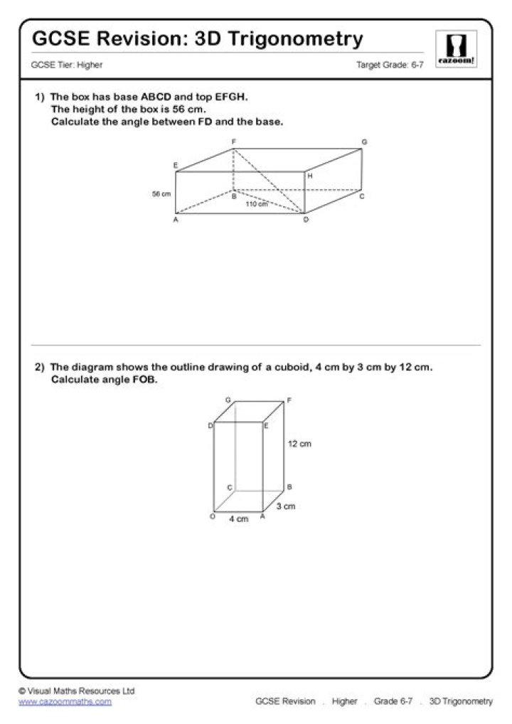 3D Trigonometry GCSE Questions PDF – Instant Practice & Exam Prep