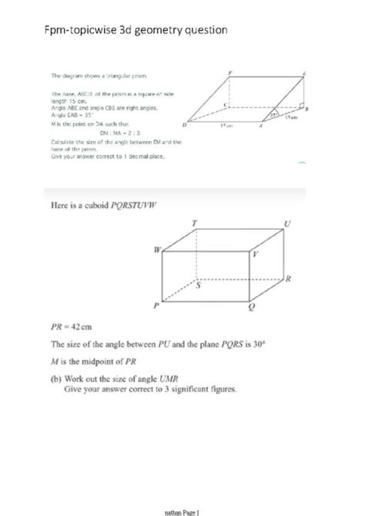 3D Trigonometry Questions PDF: Master 3D Geometry with Practice Problems
