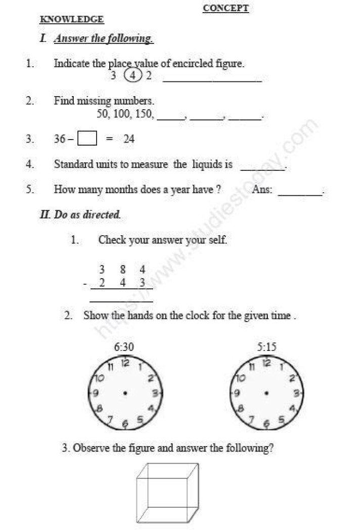 3rd Class Maths Question Paper PDF Download