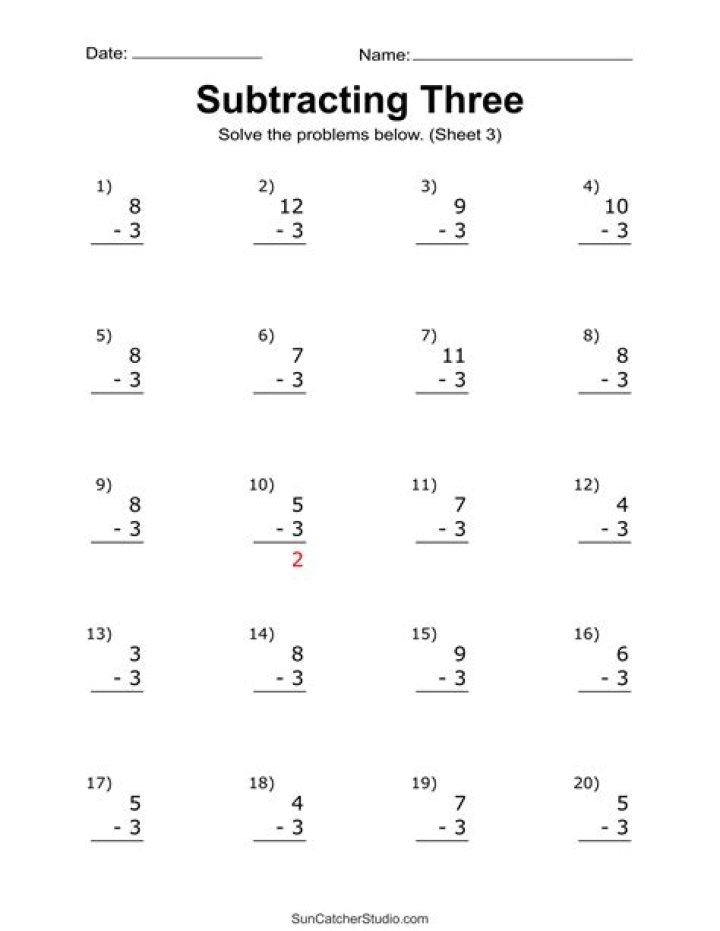 3rd Grade Common Core Math Subtraction Practice Test PDF