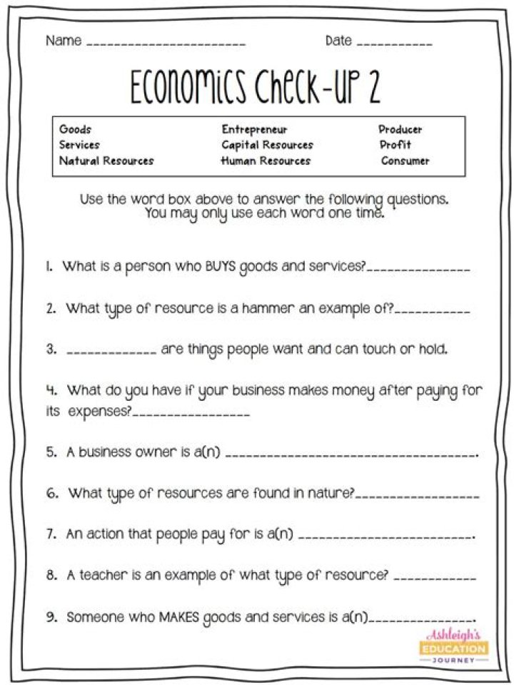 3rd Grade Economics Test PDF for Practice & Assessment