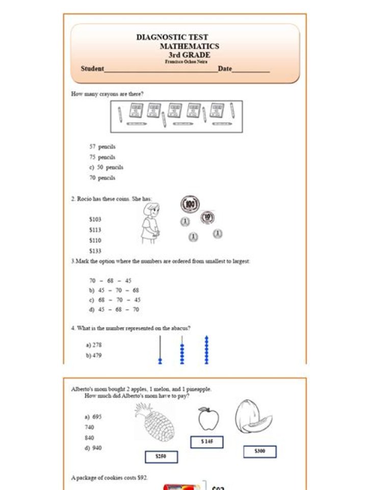 3rd Grade Math Diagnostic Test PDF – Free Download