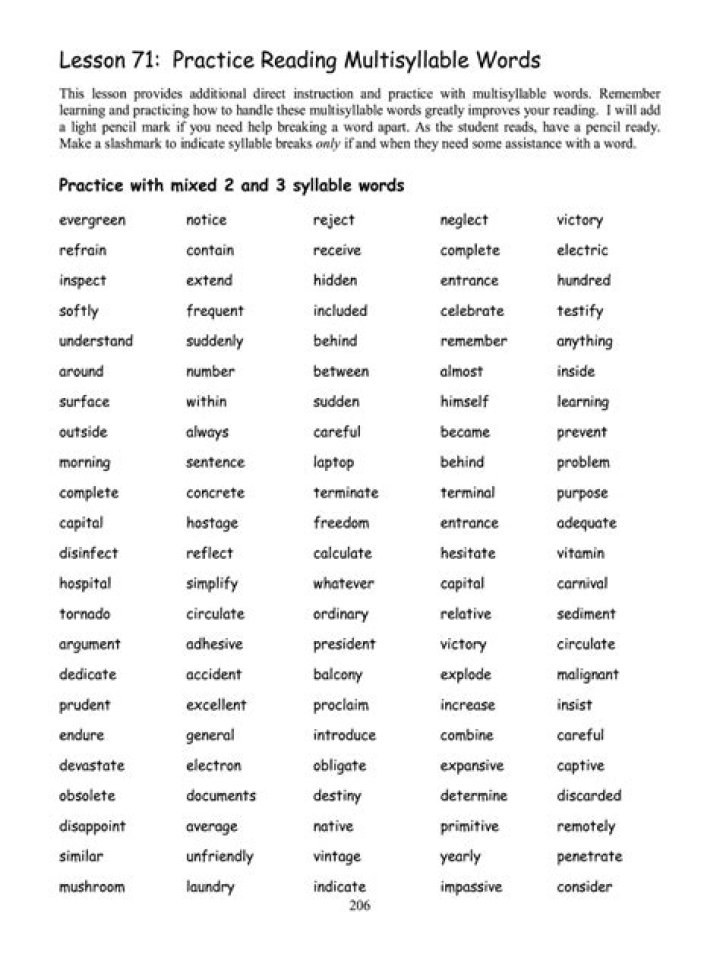 3rd Grade Multisyllabic Word List PDF for Elementary Students