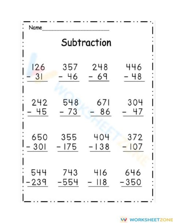 3rd Grade Subtraction Test PDF – Practice Worksheet & Quiz