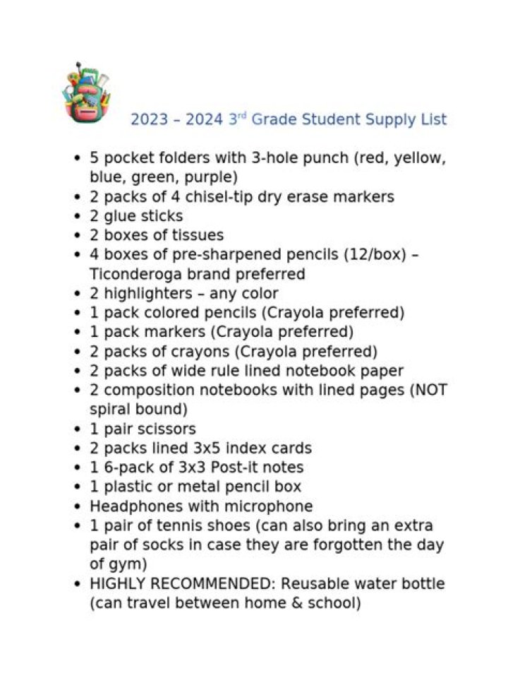3rd Grade Supply List PDF – Download Free Back-to-School Essentials