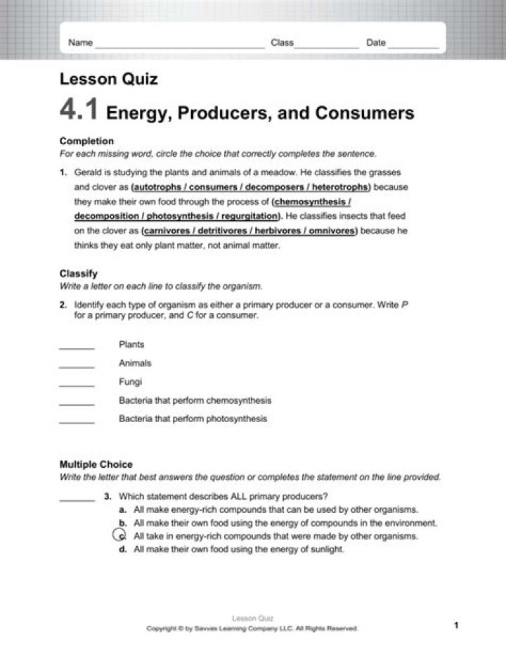 4.1 Energy Producers and Consumers Answer Key PDF: Complete Guide