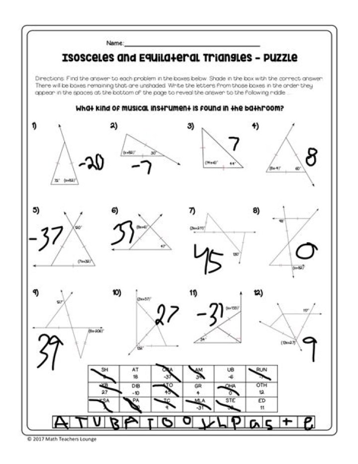 4-2 Additional Practice: Isosceles & Equilateral Triangles Answer Key PDF