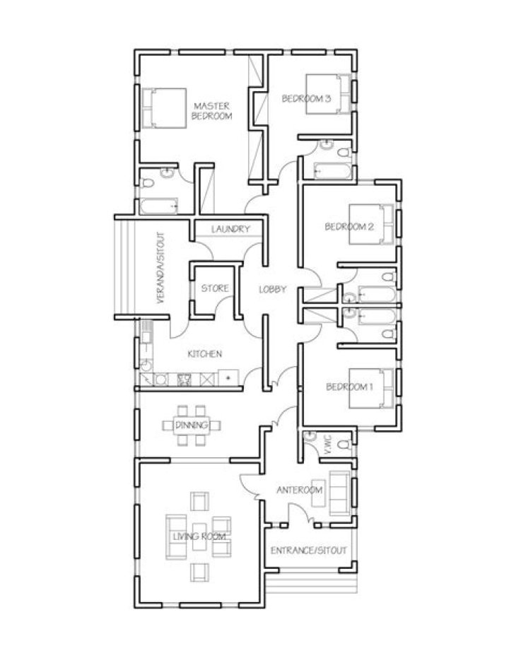 4-Bedroom Bungalow Plan PDF – Detailed Floor Layout & Design