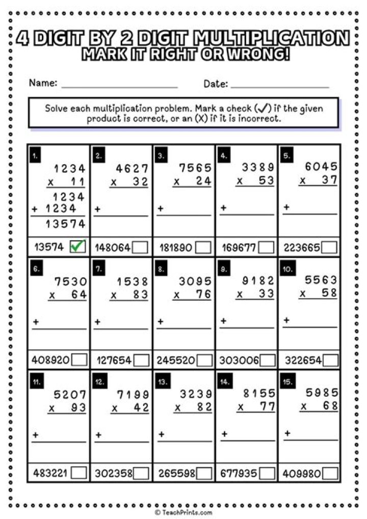Free 4-Digit by 1-Digit Multiplication Worksheets PDF with Answers