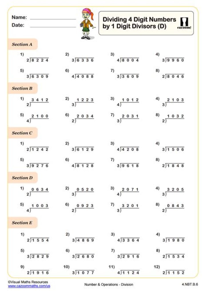 Free 4-Digit by 2-Digit Division Worksheets Without Remainders (PDF)