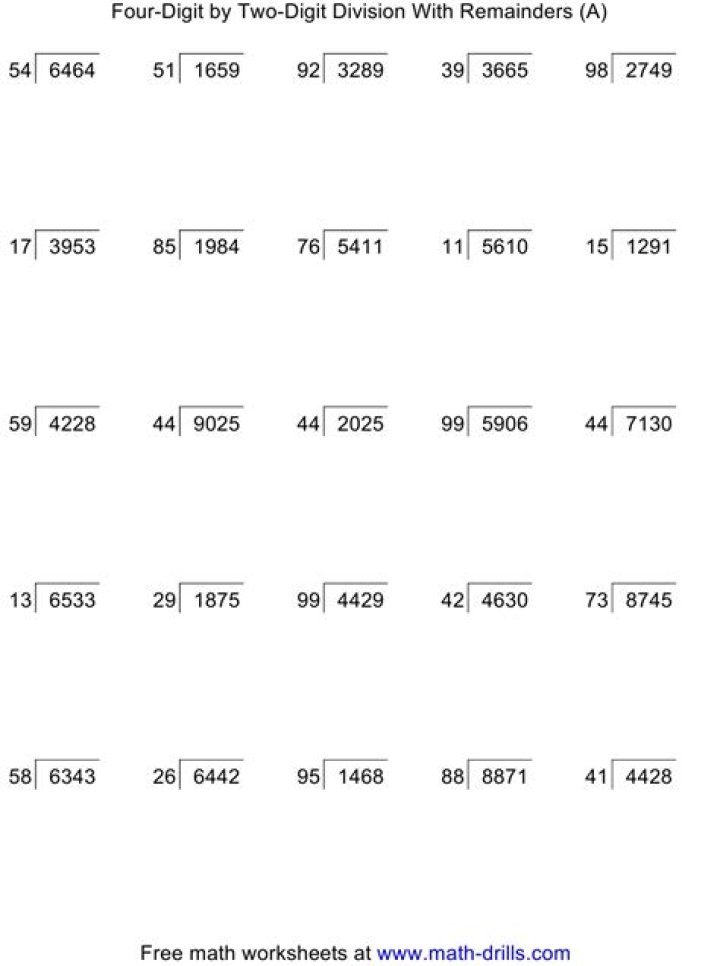 Free 4-Digit by 2-Digit Division Worksheets PDF for Instant Practice