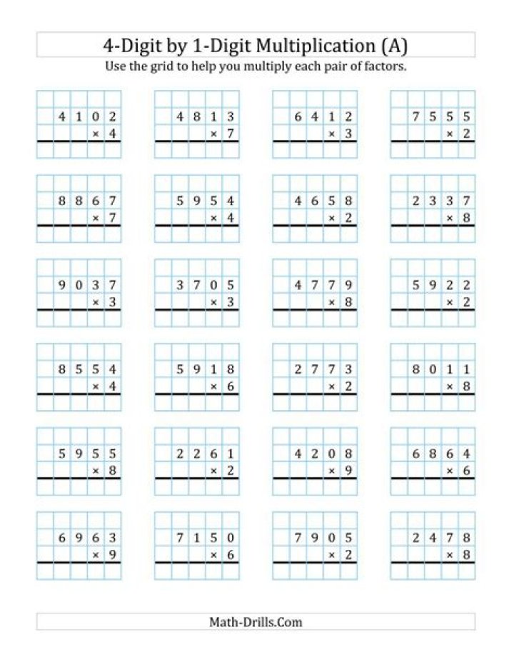 Free 4 Digit by 4 Digit Multiplication Worksheets PDF for Easy Math Practice