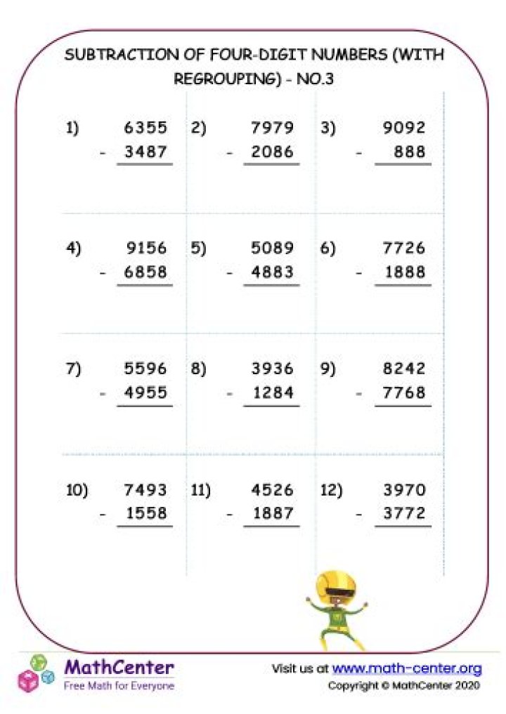 Free 4 Digit Subtraction with Borrowing Worksheets PDF for Instant Practice