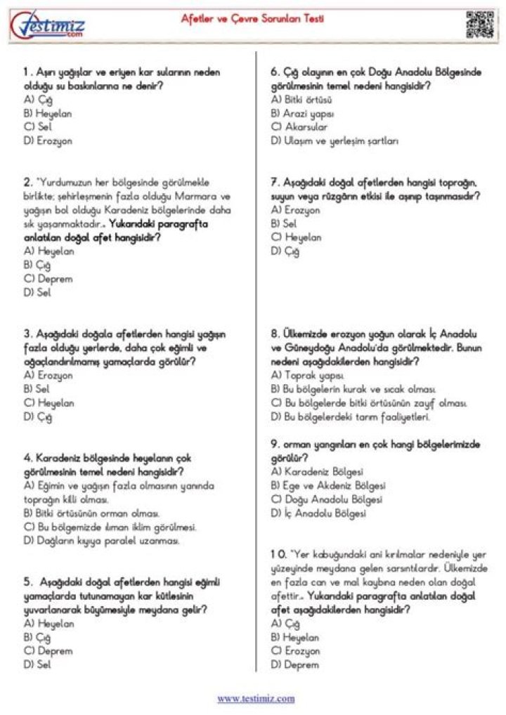 4. Sınıf Sosyal Bilgiler Test PDF – Deneyim ve Öğrenme Ressource
