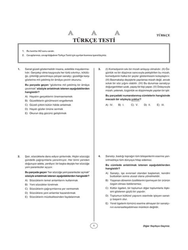 4. Sanıf Türkçe Test PDF Her Kısım – Download Now