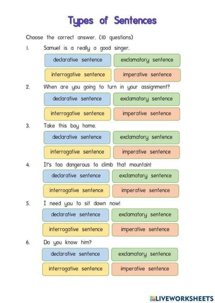 4 Types of Sentences with Examples & Answers PDF
