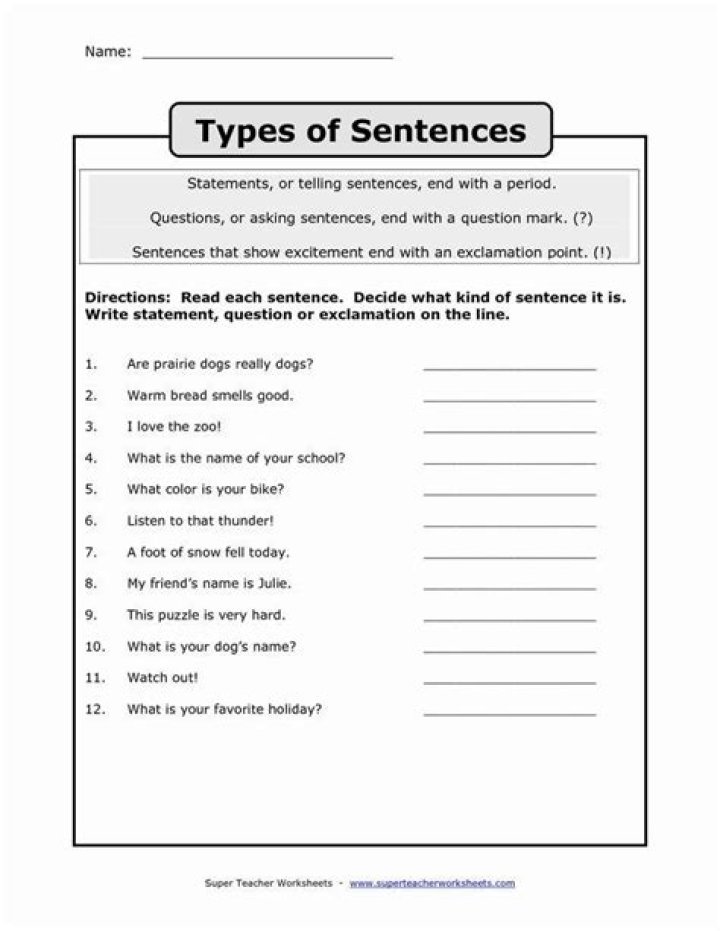 4 Types of Sentences Worksheet PDF for Classroom Use