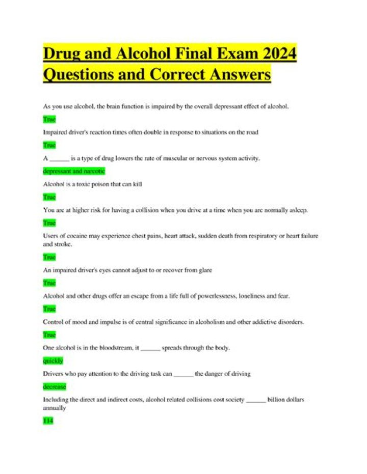 Free 40-Question Drug and Alcohol Test Answers PDF – Instant Download