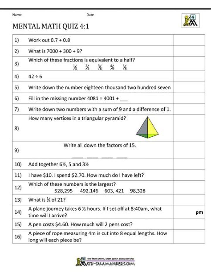 4th Class Maths Questions & Answers PDF for Easy Download