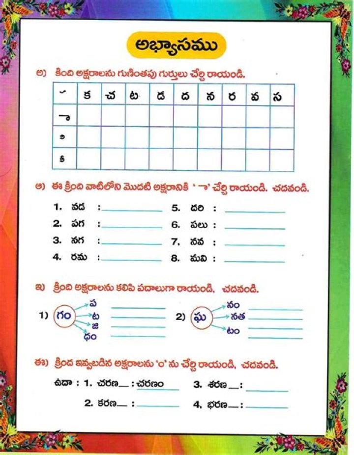 4th Class Telugu Worksheets PDF for Free Download