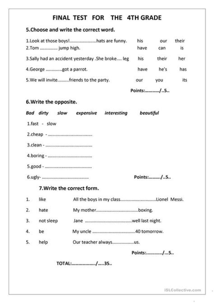 Free 4th Grade ELA Test PDF Practice Worksheets