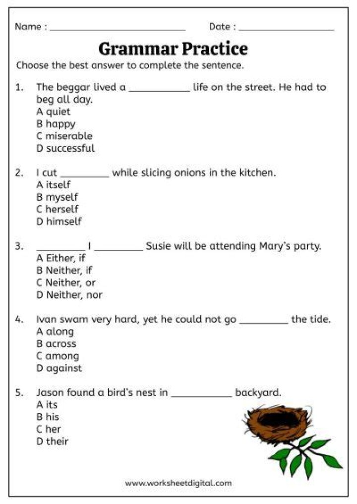 Free 4th Grade English Worksheets PDF for School & Home
