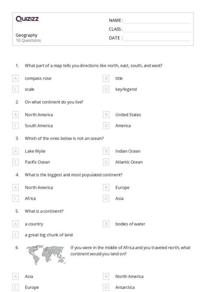 4th Grade Geography Test PDF: Practice Worksheets & Quizzes