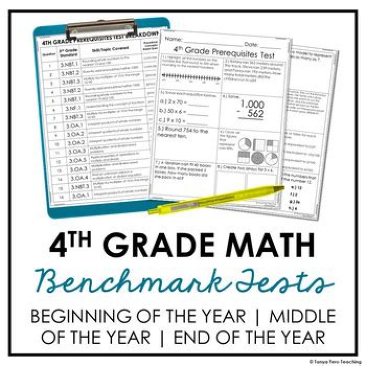 4th Grade Math Benchmark Practice Test PDF for Classroom Use