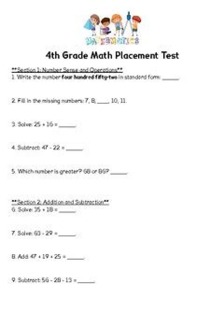 4th Grade Math Placement Test PDF – Free Practice & Assessment