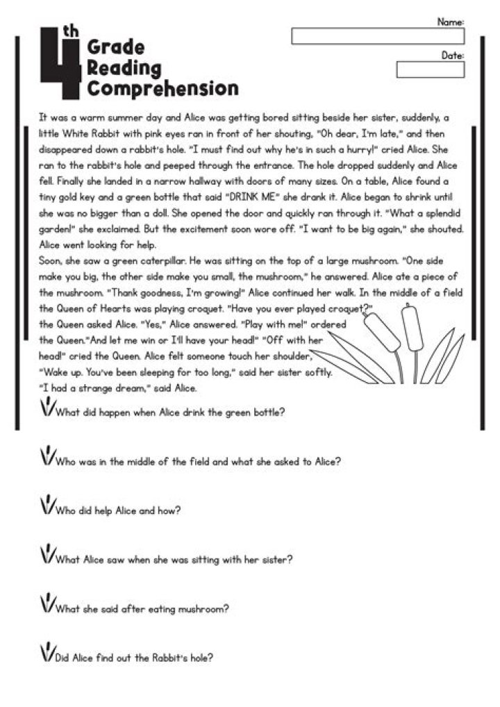 4th Grade Reading Comprehension PDF with Short Answer Questions