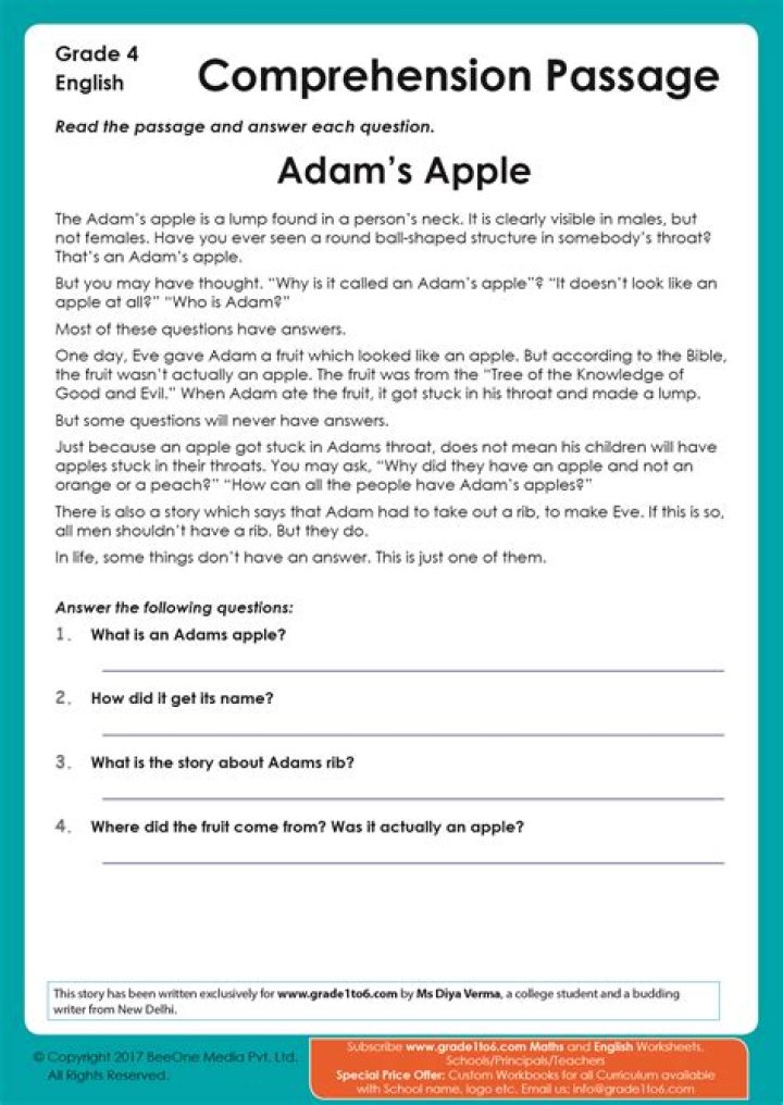 4th Grade Reading Comprehension Test with Answers PDF for Students