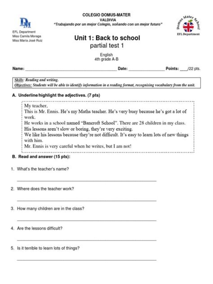 4th Grade Reading Test PDF for Free Practice